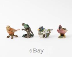 Set of 10 Jeweled Enamel Animal Trinket Boxes Bird Fish Zebra Frog Egg Crab Duck