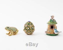 Set of 10 Jeweled Enamel Animal Trinket Boxes Bird Fish Zebra Frog Egg Crab Duck