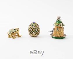Set of 10 Jeweled Enamel Animal Trinket Boxes Bird Fish Zebra Frog Egg Crab Duck