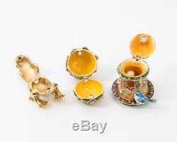 Set of 10 Jeweled Enamel Animal Trinket Boxes Bird Fish Zebra Frog Egg Crab Duck