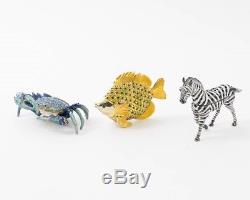 Set of 10 Jeweled Enamel Animal Trinket Boxes Bird Fish Zebra Frog Egg Crab Duck