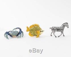 Set of 10 Jeweled Enamel Animal Trinket Boxes Bird Fish Zebra Frog Egg Crab Duck