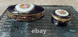 Set of Limoges Castel France Trinket Jewelry Box's Figural Cobalt Blue 22K Gold