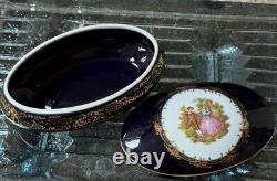 Set of Limoges Castel France Trinket Jewelry Box's Figural Cobalt Blue 22K Gold