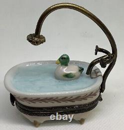 Signed L. C. French Limoges Peint Main Trinket Box With Duck