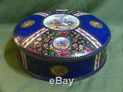 Signed Limoges China LARGE Hand Painted Dresser Box Floral Victorian Scene