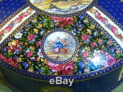 Signed Limoges China LARGE Hand Painted Dresser Box Floral Victorian Scene