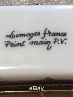 Signed Limoges France French Hand Painted Needle Trinket Box Peint Main Limoge