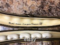 Signed Peint Main LIMOGES France Yellow BEANS IN POD Hinged Trinket Box