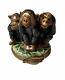 Sinclair Limoges France Peint Main Porcelain Trinket Box Three Monkeys