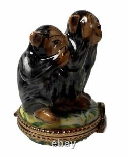 Sinclair Limoges France Peint Main Porcelain Trinket Box Three Monkeys