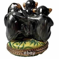 Sinclair Limoges France Peint Main Porcelain Trinket Box Three Monkeys