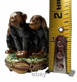 Sinclair Limoges France Peint Main Porcelain Trinket Box Three Monkeys