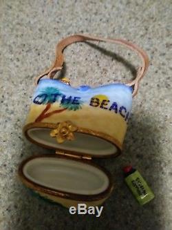 Sinclair Limoges Trinket Box Beach Bag Tote with Sunscreen SIGNED MU4/750 NICE