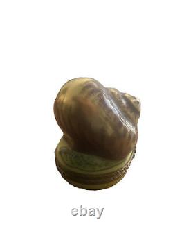 Snail Limoges Box FRANCE Porcelain Gold Brown Green