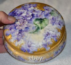 Stunning Vintage Limoges Dresser Powder Box Hand Painted Flowers 6X3