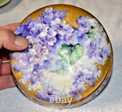 Stunning Vintage Limoges Dresser Powder Box Hand Painted Flowers 6X3