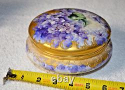 Stunning Vintage Limoges Dresser Powder Box Hand Painted Flowers 6X3