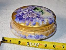 Stunning Vintage Limoges Dresser Powder Box Hand Painted Flowers 6X3