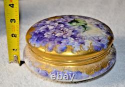 Stunning Vintage Limoges Dresser Powder Box Hand Painted Flowers 6X3