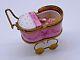 Superb Rare Limoges France Baby Doll In Pink And Gold Stroller Trinket Box
