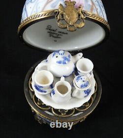 Superior LIMOGES Trinket Box Egg TEA SET Peint Main HAND PAINTED 3.5 MINT