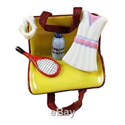 TENNIS BAG WithGEAR NEW FRENCH porcelain LIMOGES BOX authentic trinket snuffbox