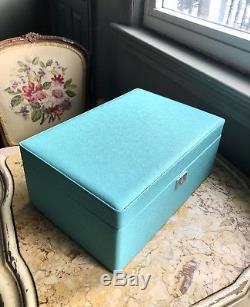 TIFFANY & CO JEWELRY BOX CASE Retired Blue Leather Large 12'X8X5 $1,475 Retail
