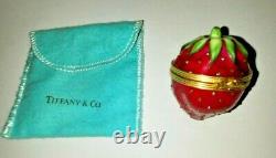 TIFFANY & CO Limoges France Peint Mein STRAWBERRY Trinket / Ring Box withBag