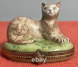 TIFFANY & Co. LIMOGES FRANCE CAT TRINKET BOX PEINT MAIN HAND PAINTED