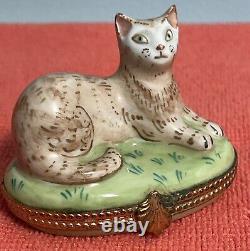 TIFFANY & Co. LIMOGES FRANCE CAT TRINKET BOX PEINT MAIN HAND PAINTED