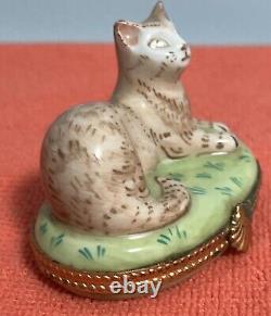 TIFFANY & Co. LIMOGES FRANCE CAT TRINKET BOX PEINT MAIN HAND PAINTED