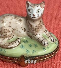 TIFFANY & Co. LIMOGES FRANCE CAT TRINKET BOX PEINT MAIN HAND PAINTED