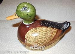 Tiffany Limoges France Porcelain Peint Trinket Pill Box Mallard Wildfowl Duck
