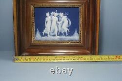 Tharaud Limoges Porcelain signed Plaque. Group of Nymphs in wooden frame
