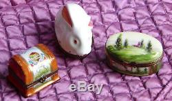 Three (3) France Limoges Decor Main Hand Painted Hinged Porcelain Trinket Boxes