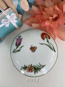 Tiffany&Co Floral Butterfly Trinket Box Round Limoges France W Pouch 3