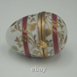 Tiffany & Co Limoges France Egg Pill Box Trinket Box Gold Gilt Burgundy