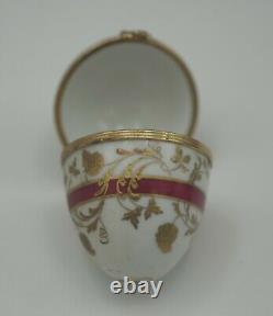 Tiffany & Co Limoges France Egg Pill Box Trinket Box Gold Gilt Burgundy