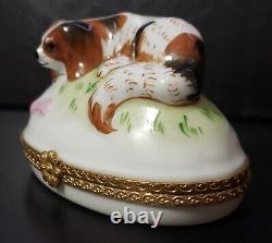 Tiffany Limoges King Charles Cavalier Spaniel Dog & Bone Trinket Box