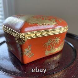 Tiffany x Le Tallec Limoges Chinoiserie Trinket Box Coral Red Vintage Paris RARE