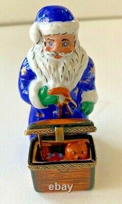VERY RARE Radko LIMOGES 1998 TOY CHEST SANTA Blue Santa Claus Trinket Box NEW