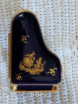 Vintage Imperial Limoges Made In France 22k Colbalt Blue Hinged Trinket Box
