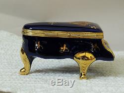 Vintage Imperial Limoges Made In France 22k Colbalt Blue Hinged Trinket Box