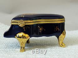 Vintage Imperial Limoges Made In France 22k Colbalt Blue Hinged Trinket Box