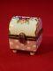 Vintage Pink Polka Dotted Square Limoges French Porcelain Floral Trinket Box