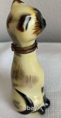 VTG Limoges Adorable Siamese Cat Trinket Box Peint a la Main France Hand Painted