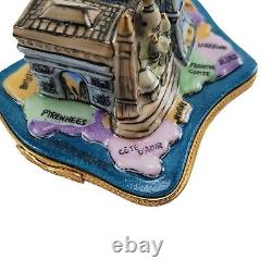 VTG Limoges France Deco Peint Main Porcelain Paris Trinket Box Map Notre Dame