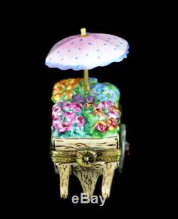 VTG Limoges Peint Main Rochard Flower Trinket Box Cart Miniature Collectable