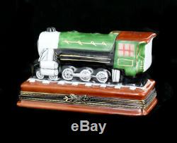 VTG Limoges Peint Main Rochard Green Train Trinket Box Collectable Miniature